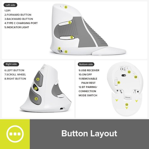 Rechargeable Ergonomic Wireless Mouse Silent, 1600DPI, Reduce Hand and Wrist ... - Picture 3 of 9