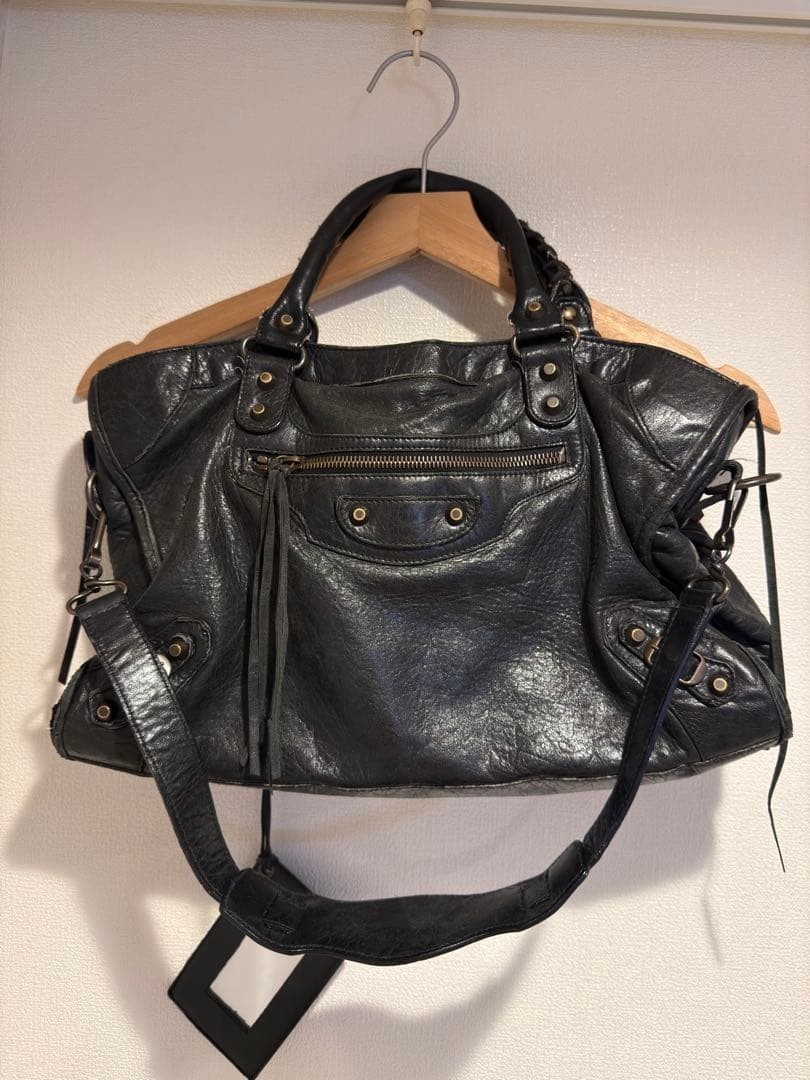 BALENCIAGA The City 2Way Hand Bag Shoulder Bag Leather Black 115748 Y2K
