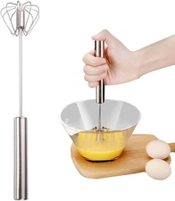Upgraded Whisk Semi-Automatic Whisk,Stainless Steel Egg Whisks Hand Push Rotary 
