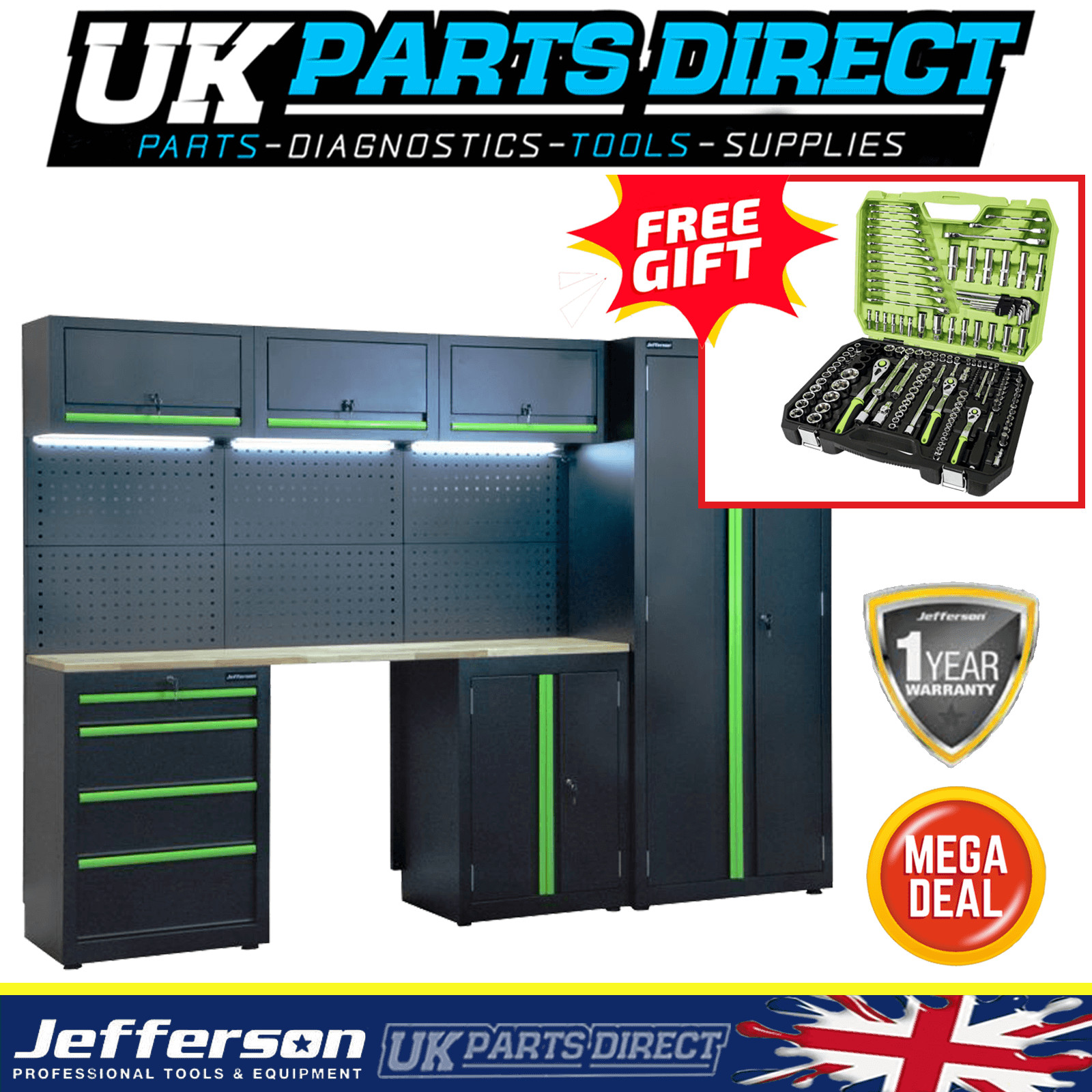 Jefferson Modular Workshop Garage Tool Storage System Combo | LED LIGHTS