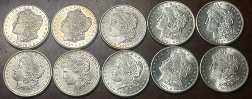 Lot of #10. Silver Morgan Dollars. BU. "Blast White" Winner gets all ten.