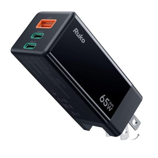 65W GaN Fast Charger Block - 3-Port USB C Compact Power Adapter