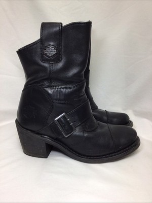 Harley Davidson Boulder Womens Size 7.5 Boots Black Leather Mid Cut Riding Boots