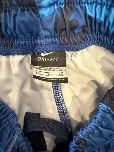 Nike Dri-Fit Youth Blue Camo Pattern Elastic Waistband Drawstring Logo Shorts XL - Picture 6 of 7