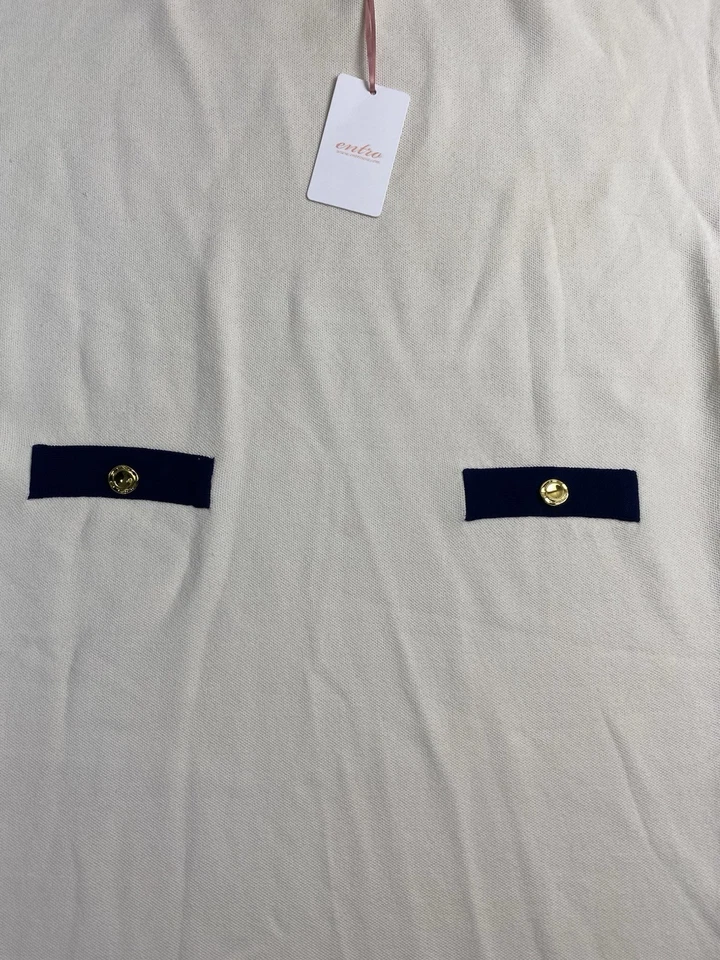 Mini Vestido Entro Cuello Redondo Tejido Mujer Talla Grande Crema Azul Marino Nuevo Foto 4 de 4