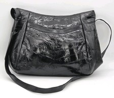 Eel Skin Purse Shoulder Bag Dark Brown Exotic Leather Zip Close VTG 80's