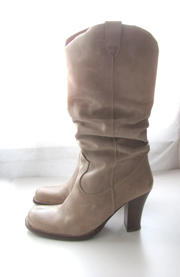 DESTROY VINTAGE 90s Y2K SLOUCHY WESTERN COWBOY KNEE HIGH HEEL LEATHER BOOTS 39 6 - Imagen 2 de 4