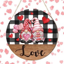 Valentine's Day Door Sign Valentine Hanging Sign Wooden Valentine's Day Gnome
