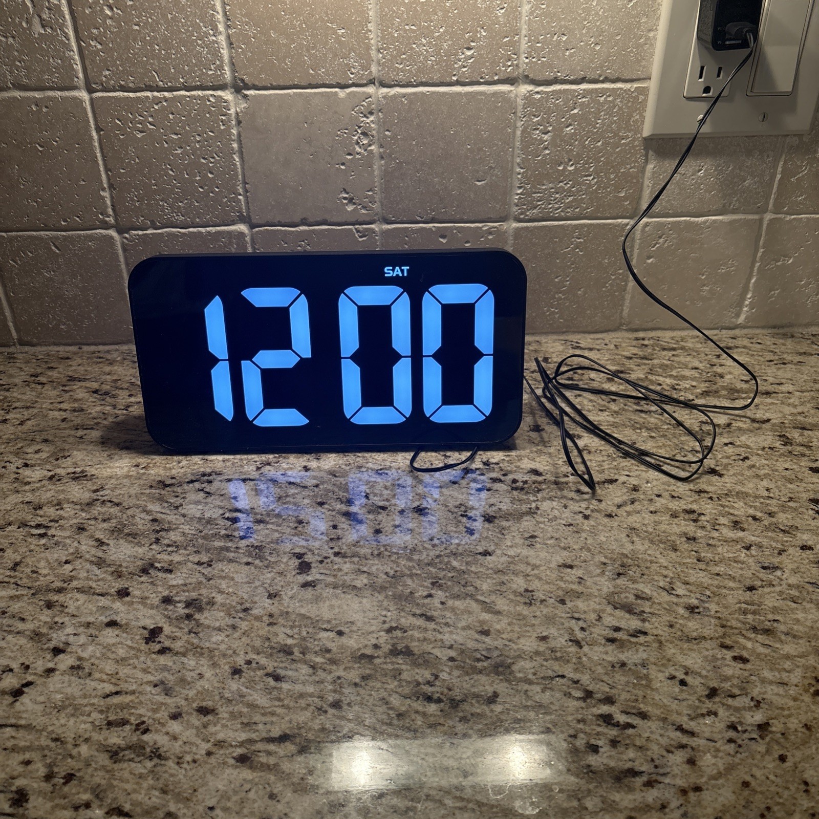 LED Digital Alarm Clock Large Blue Display Modern Desk Bedside Clock - New