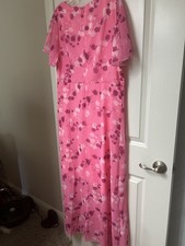 Pink Floral Short Sleeve Chiffon Maxi Dress