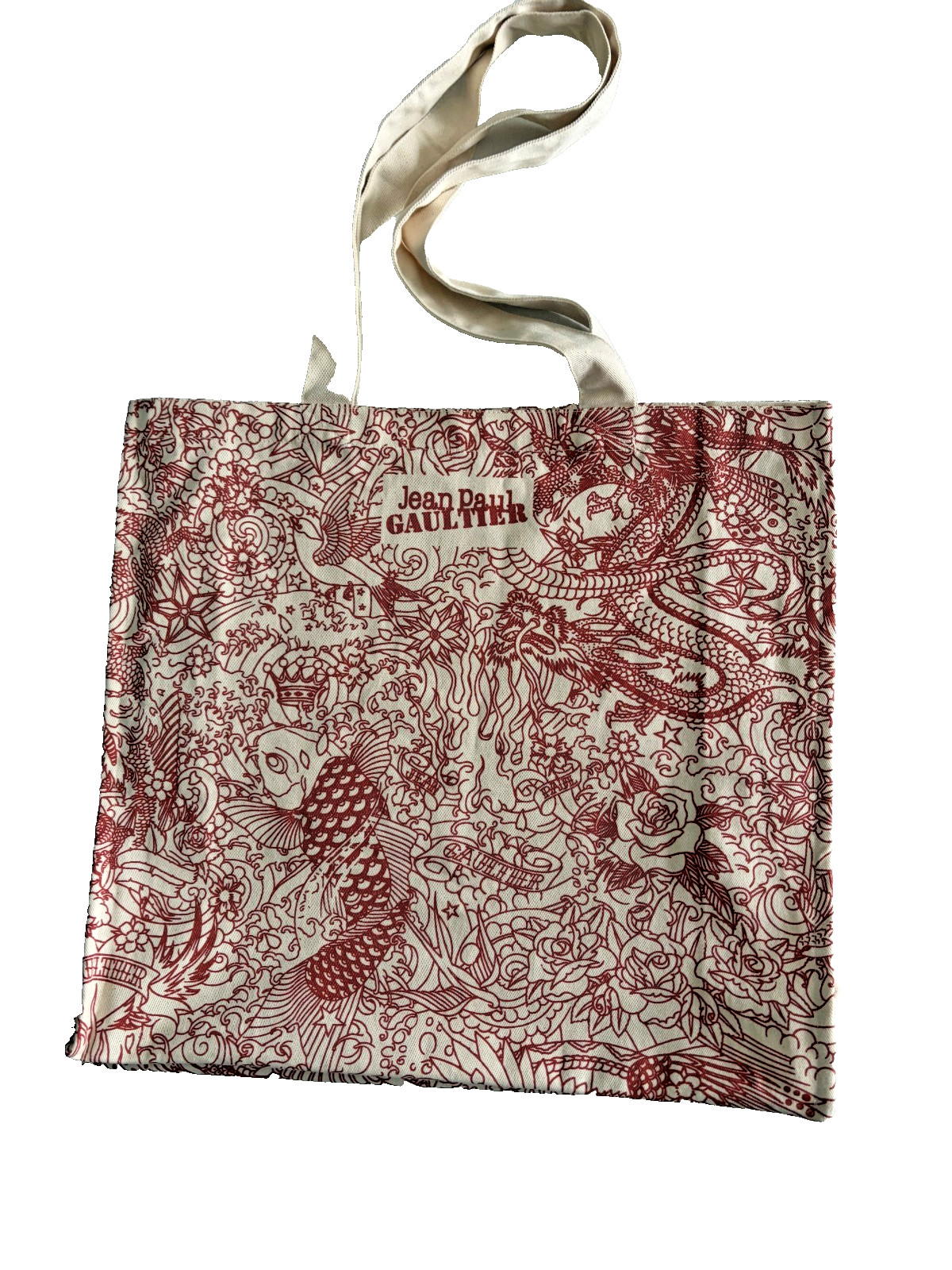Jean Paul Gaultier Tattoo Reusable Open Fabric Tote Bag Double Strap Fish Dragon