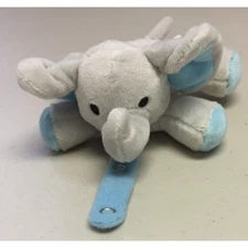 Le Bebe Favorite Mini Plush Pacifier Holder Snap It On Elephant Binky Gray Blue