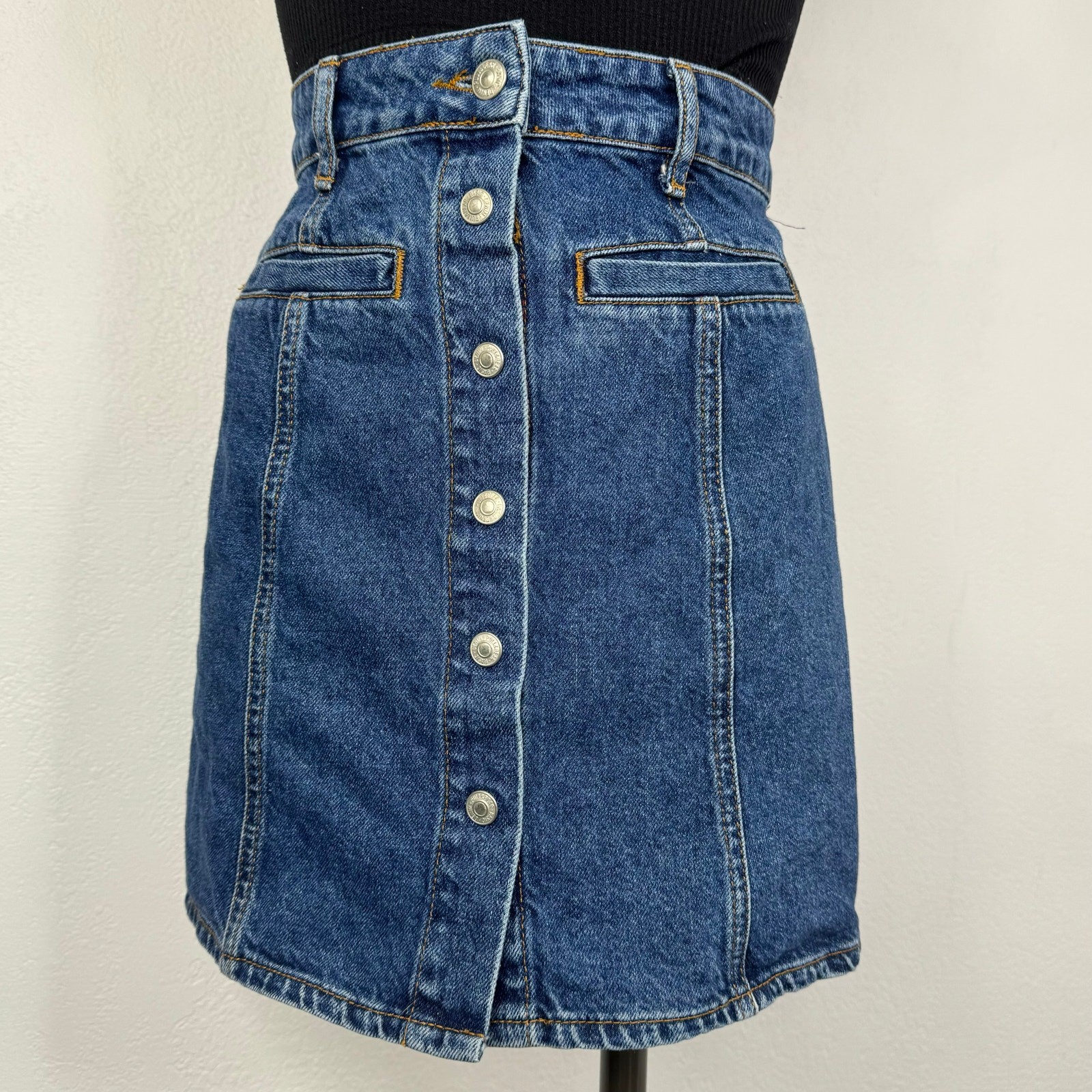Pull & Bear Denim Mini Skirt with Button Front in Size EUR Small