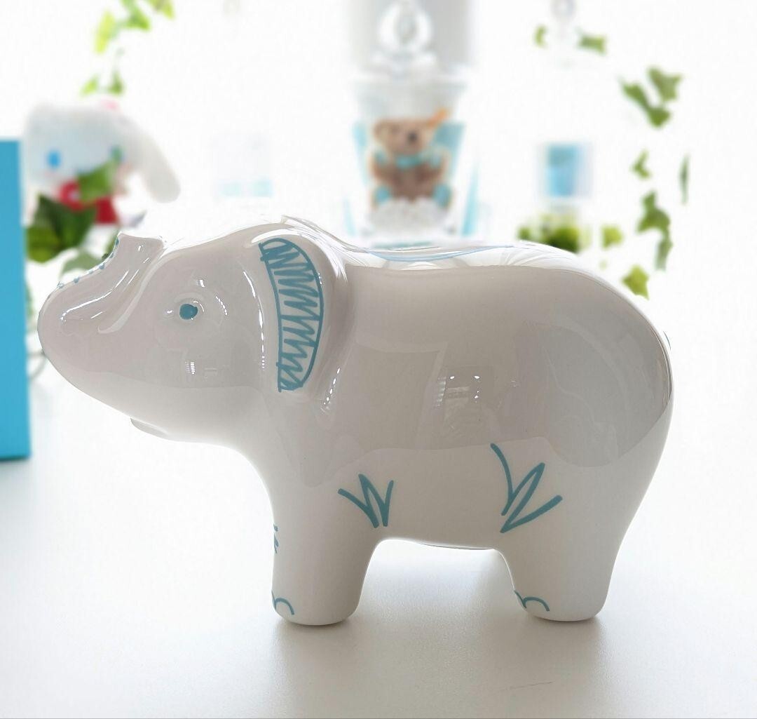 Tiffany & Co. Piggy Bank Elephant Blue White with Box Made