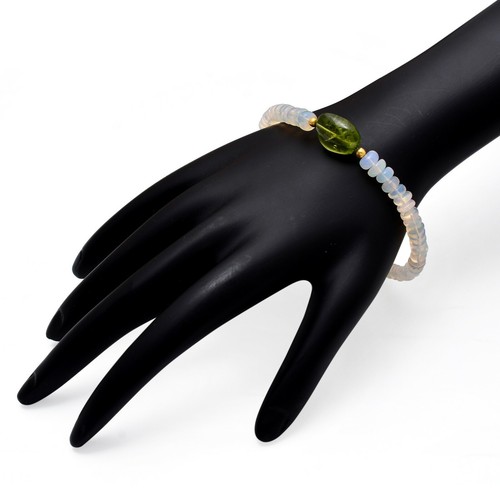 Peridot Beaded Bracelet,925 Silver Bracelet,Ethiopian Opal Bracelet,Opal Jewelry - Picture 2 of 7