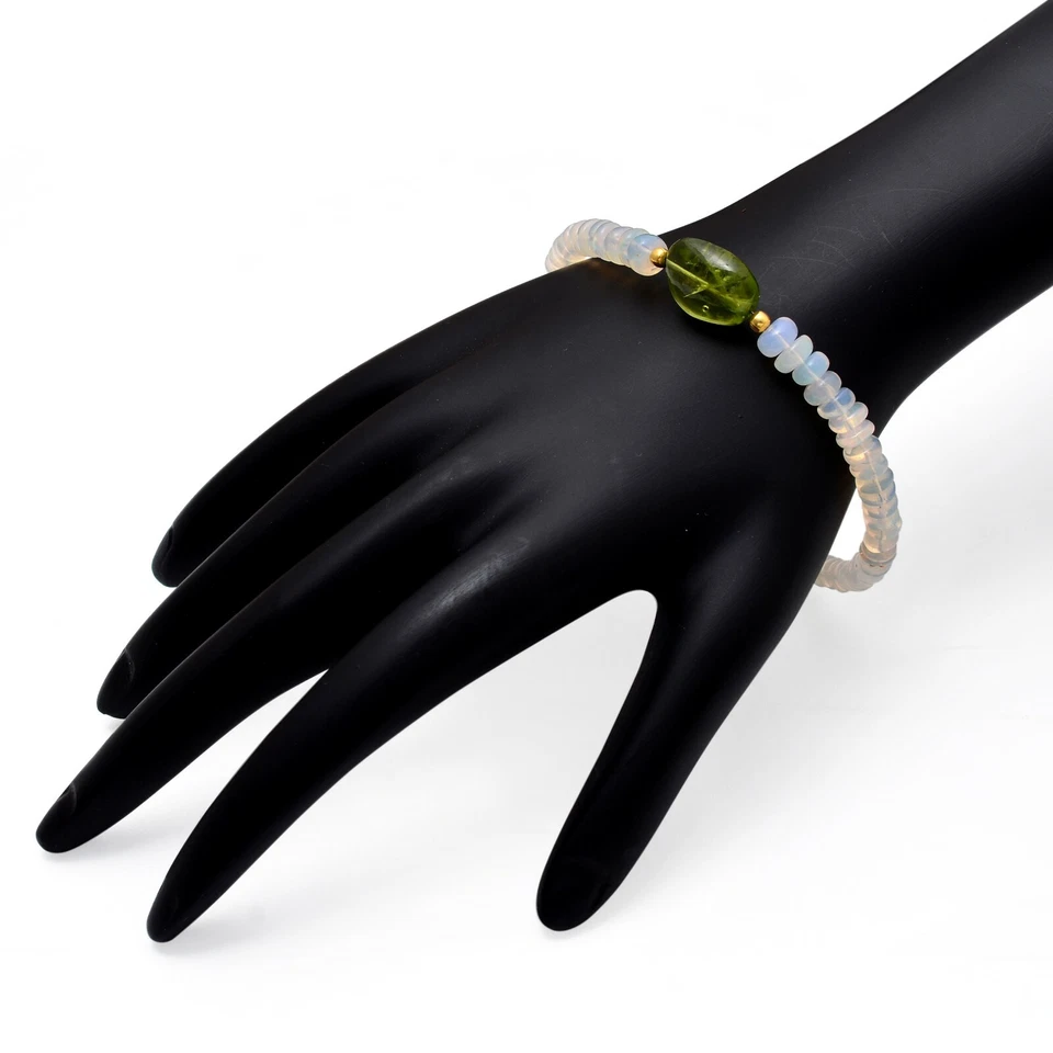 Peridot 串珠手链,925 银手链,埃塞俄比亚蛋白石手链,Opal 珠宝 — 第 2/4 张图片