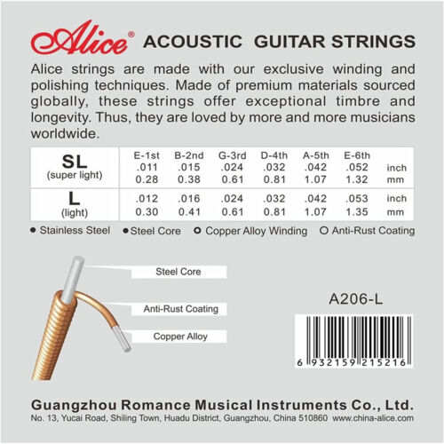 10Sets Alice Acoustic Guitar Strings Phosphor Bronze Alloy Winding A206-L 012 - Picture 3 of 6