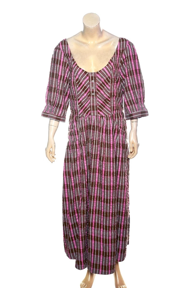 Free People Tulie Plaid Midi Dress XL 12 Women's 3/4 Sleeve Scoop Neck NEW 42052 - Image 3 of 4