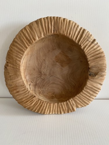 Wood Organic Shape Thick Turned Bowl 12” Pie Crust Edge Prim/Farmhouse Style - Picture 2 of 19