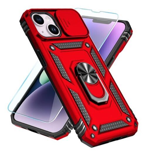 Compatible with iPhone 13 Case/iPhone 14 Case with HD Screen Protector & Red
