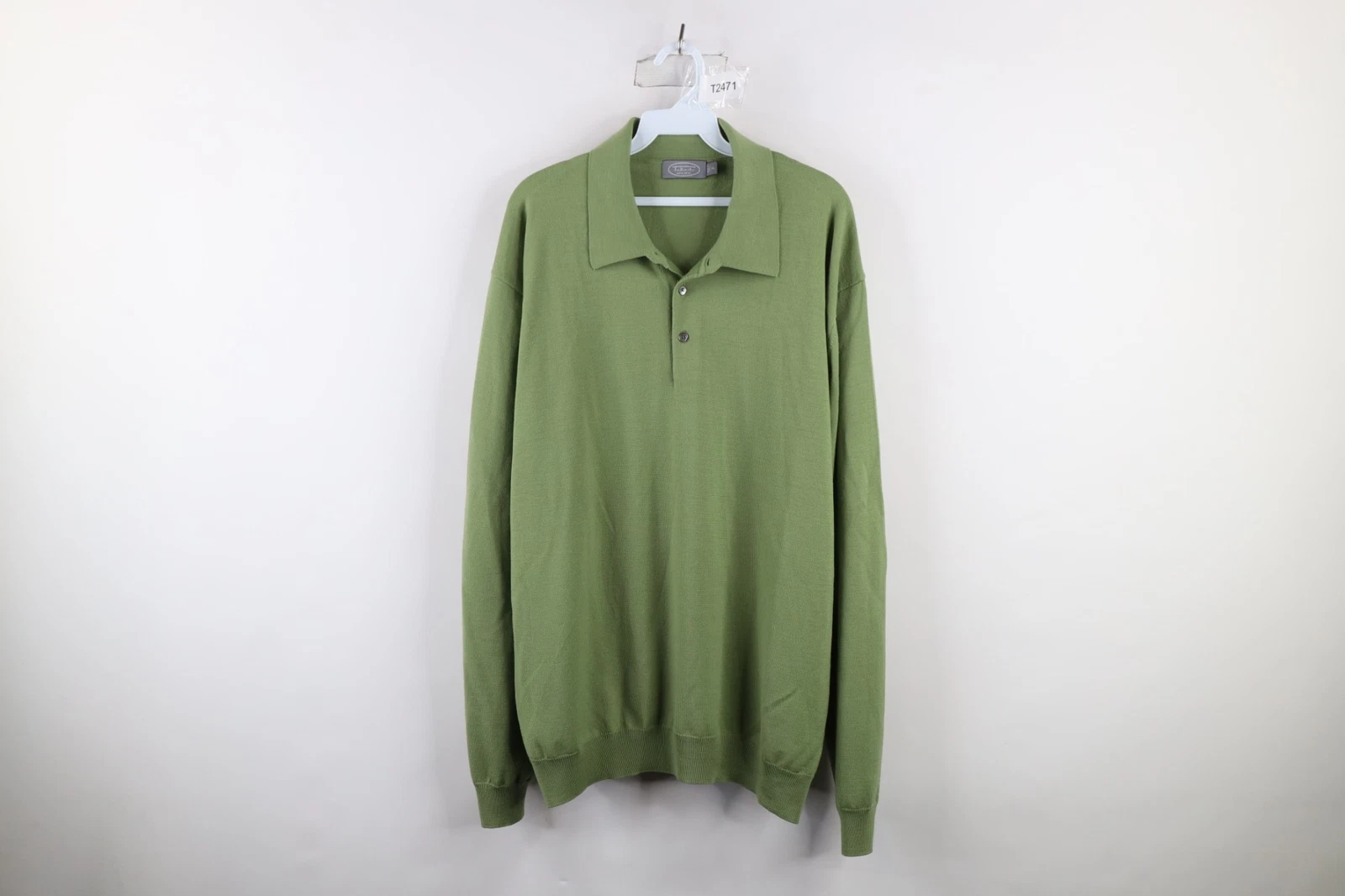 Vintage 90s Streetwear Mens Size XL Wool Knit Collared Pullover Sweater Green