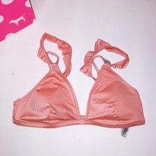 Victoria Secret PINK Swim Bikini Top Peach Ruffle Off Shoulder Straps Light