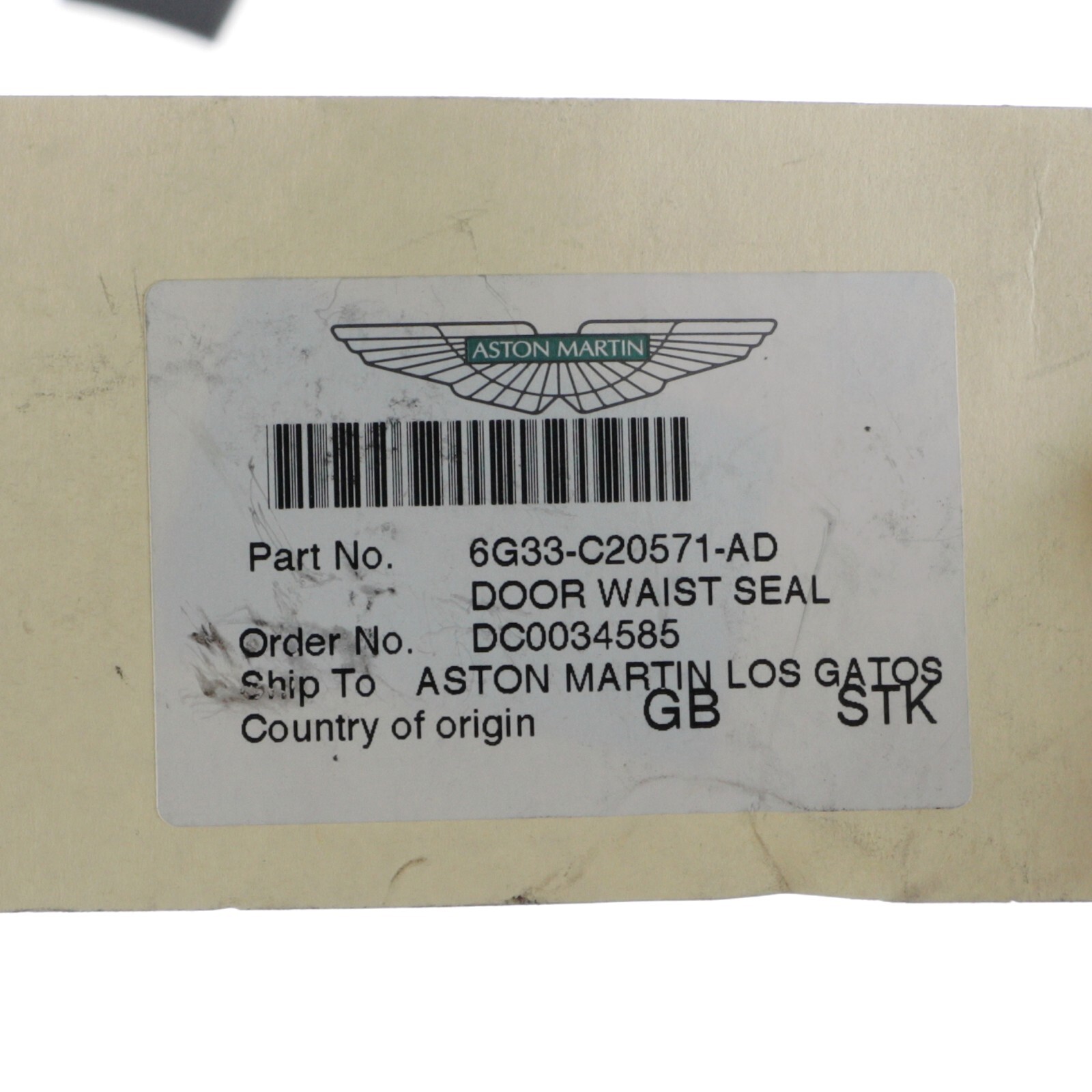 GENUINE ASTON MARTIN DOOR WAISTE SEAL INNER OEM NEW 6G33-C20571-AD
