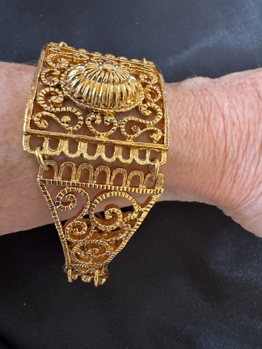 Vintage Filigree 1960s Bracelet Art Deco Gold Tone Raised Dome Gorgeous 7.5" - Picture 7 of 8