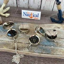 1.5" Silver Finish Brass Pocket Compass w/ Lid - w/ Optional 27" Chain & Bag