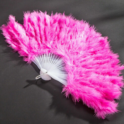 Feather Fans Hand Held Folding Plastic Dance Show Retro Vintage Look Party Decor - Picture 22 of 22