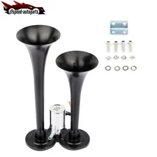 Deep LOUD Train Air Horn Kit 12 Volt Metal 12V 135 DB Dual Trumpet