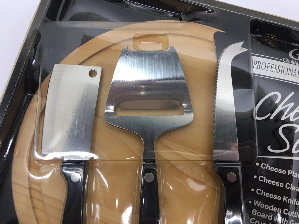 Juego para servir queso Global Decor tabla redonda de madera 3 cuchillos para cortar Foto 2 de 4