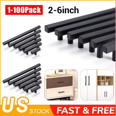 #ad Black Square Modern Kitchen Cabinet Handles Bar Pulls Drawer Stainless Steel $249.00