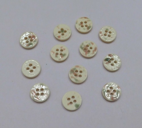 Set 12 Vintage Pastel Aqua Peach Iridescent Shell Buttons Tiny 3/8" 4-Hole Flat - Picture 4 of 6