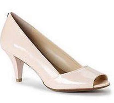 CALVIN KLEIN PARISA 9.5 M Pale Pink Patent Leather Lizard Peep Toe Logo Pump New