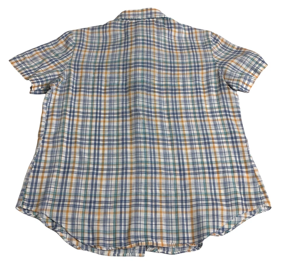 Top vintage Sears para mujer grande a cuadros semi transparente botón delantero occidental años 70 80 Foto 2 de 4