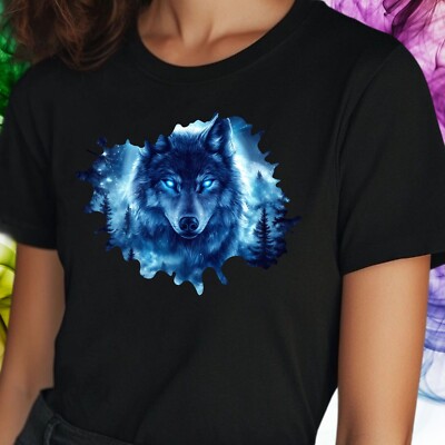 Women's Mystical Wolf Motif Cotton T-Shirt Size S to 3XL