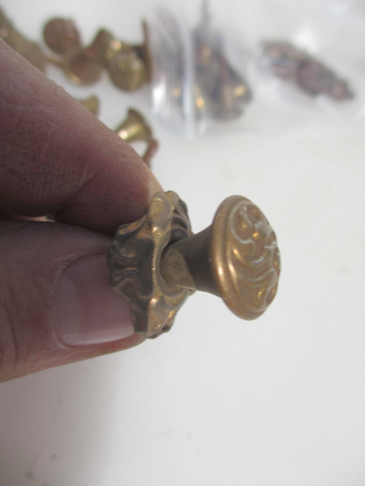 Small Vintage Iron Knob Drawer Handle Pull Plate Old Brass