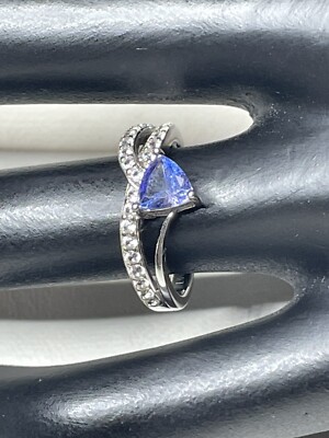 DK 925 STERLING SILVER RING SIZE 6 1 CT TANZANITE TRILLION