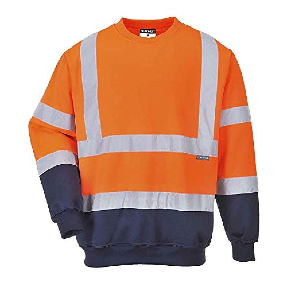 (TG. M) Portwest B306 Felpa Bicolore Hi-Vis, Arancione/Navy, M - NUOVO