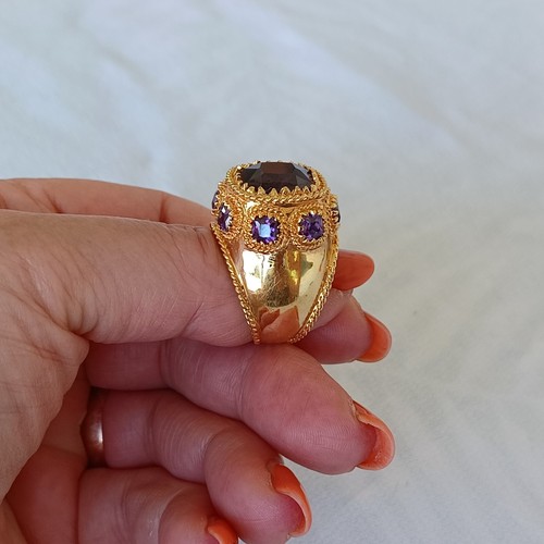 Serena Williams HSN Gold Plated Cocktail Ring Amethysts High Mount Wide Band 6.5 - Picture 6 of 12
