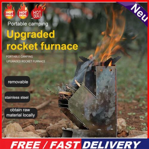 BBQ Rocket Stove Stainless Steel Outdoor Wood Burning for Traveling BBQ Picnic - Foto 1 di 8