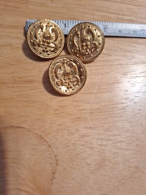 Lot 0f 3 Gold US Navy Eagle Looking Right Buttons. Approx 7/8'' Dia. One Bent