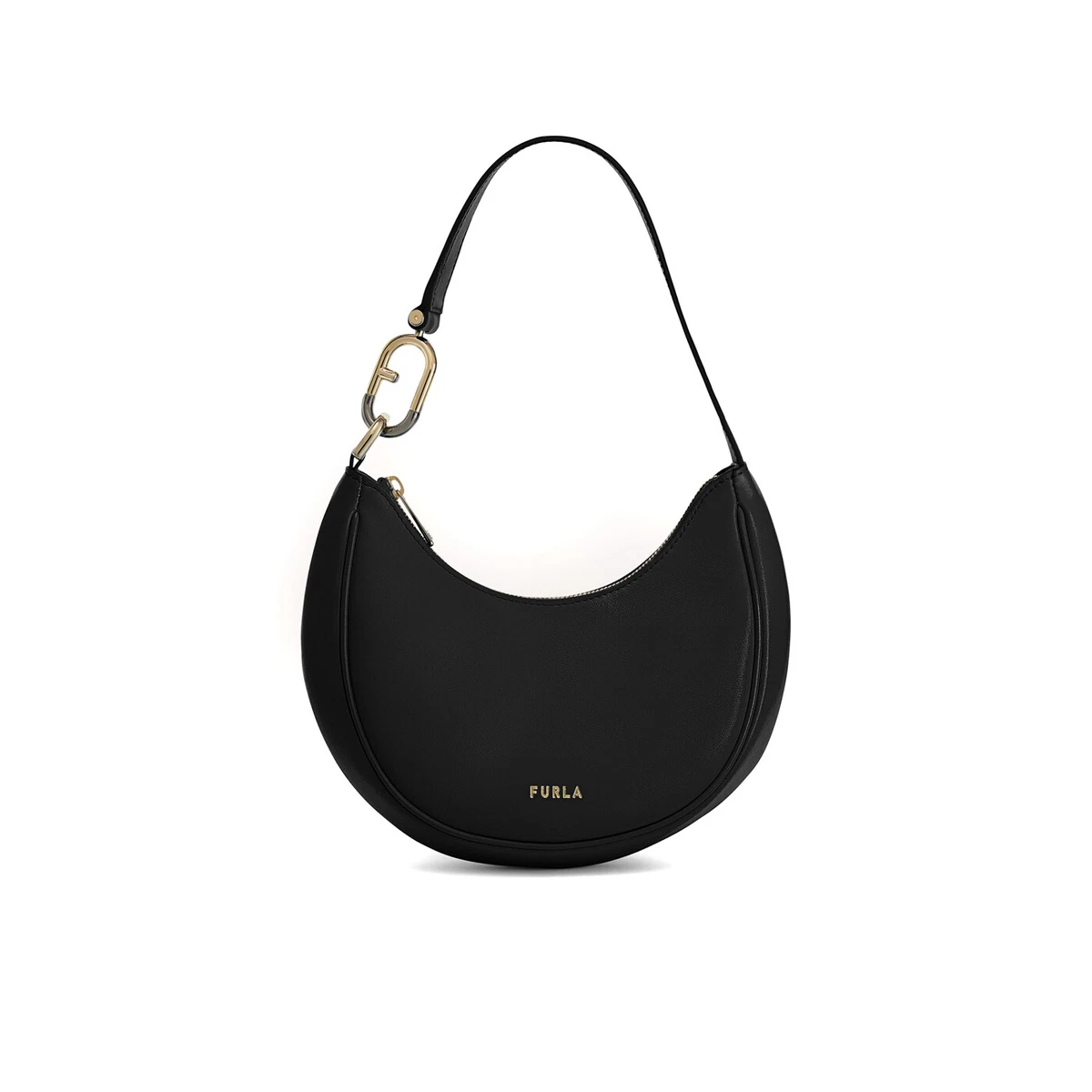 Woman shoulder bag Furla Primavera S half moon in black soft