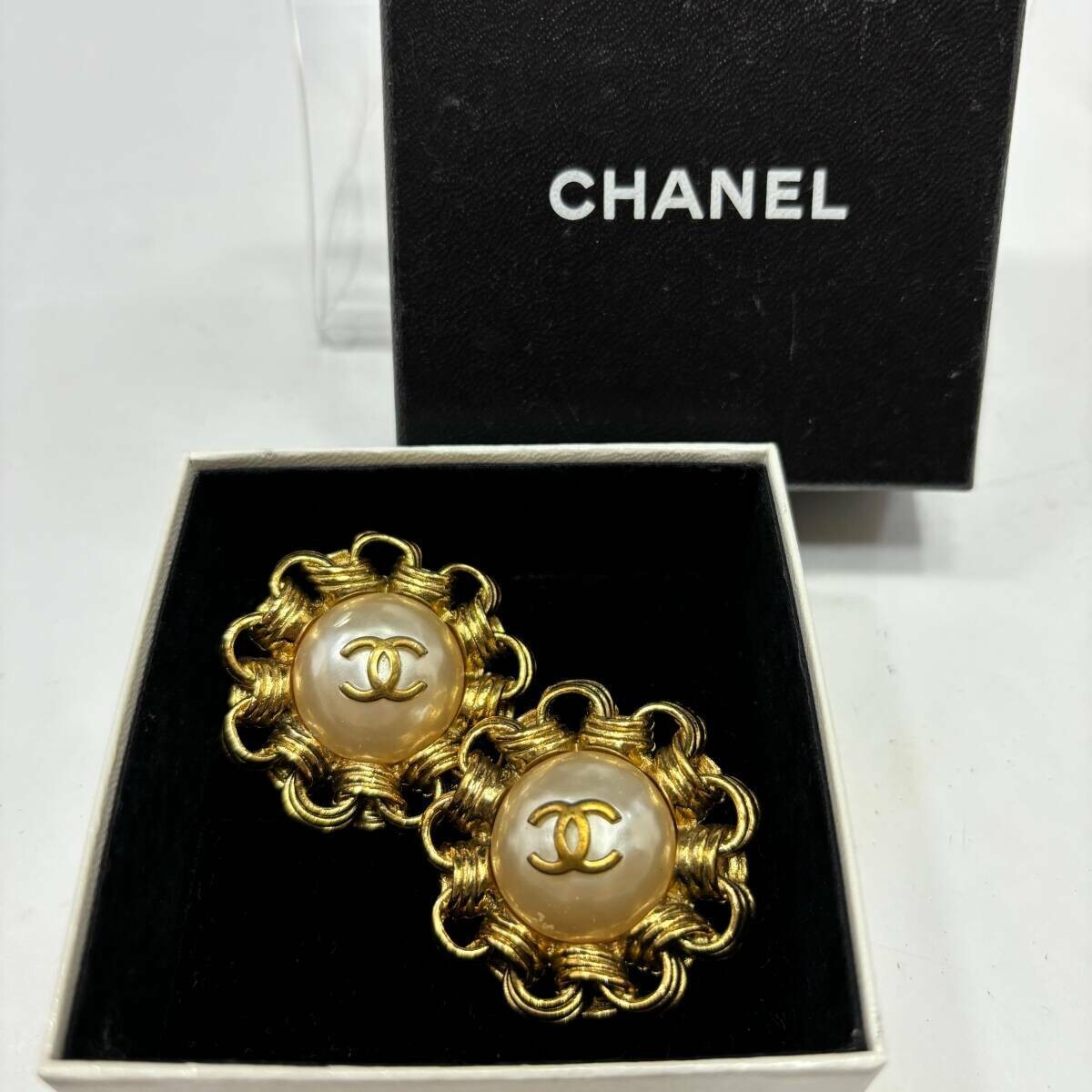 CHANEL Earrings AUTH Coco Big Logo 93A Vintage Rare Gold Plated 