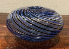 Gorgeous Art Glass Vase - Black And Blue Swirl Pattern