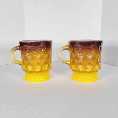 Set Of 2 | Vintage Anchor Hocking Fire King Kimberly Diamond Cups Mugs
