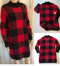 NEW Super SOFT Fuzzy Sweater Dress Buffalo Plaid Heavyweight Knit Juniors XL NWT