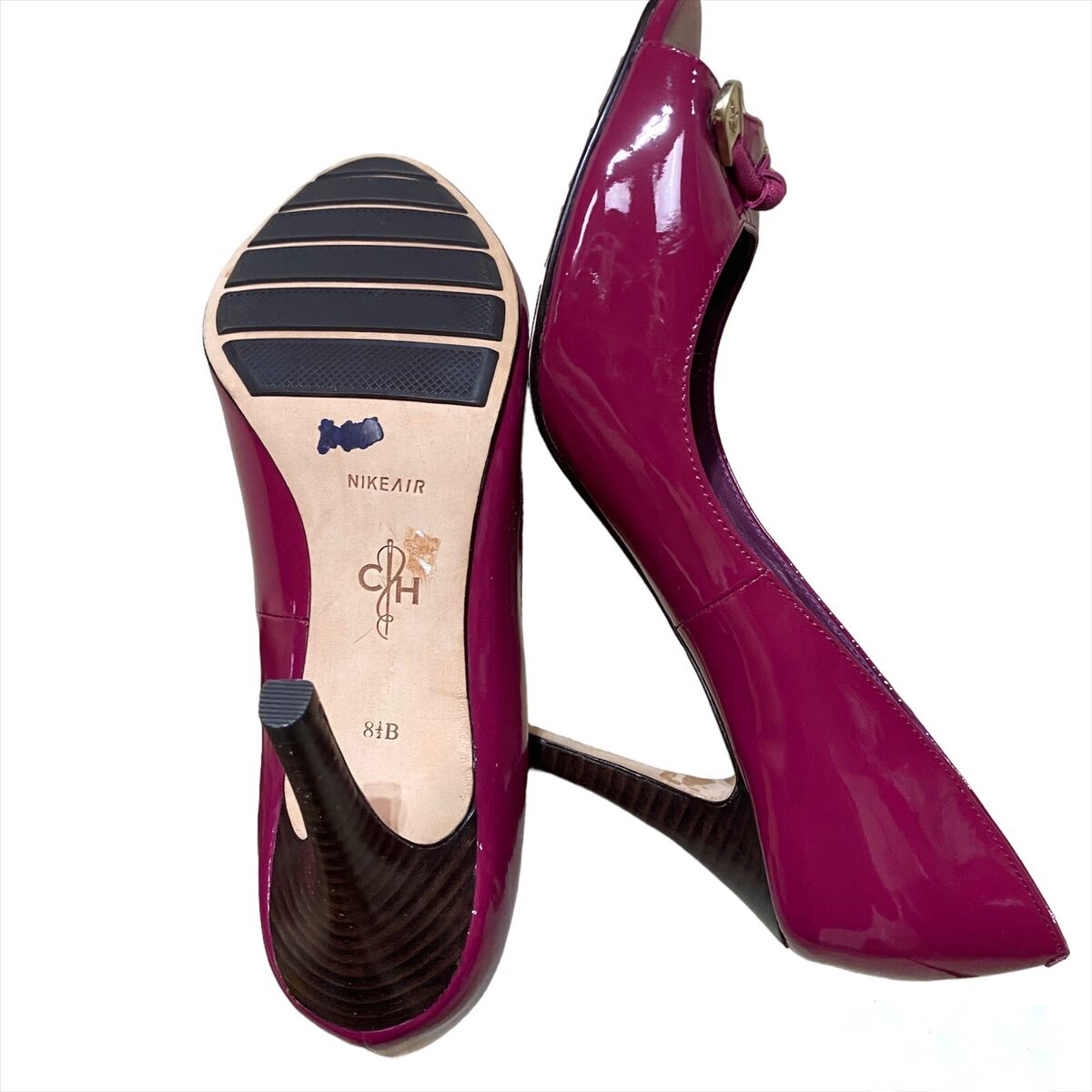 Cole Haan patent leather maroon purple pink open toe stiletto heels 8.5 ...