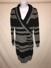 Shawl collar sweater Dress Black/ grey Medium with belt design on side